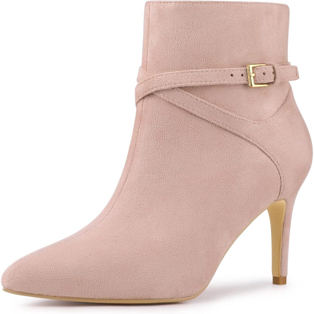 imageAllegra K Womens Pointy Toe Buckle Cross Straps Stiletto Heel Ankle BootsDust Pink