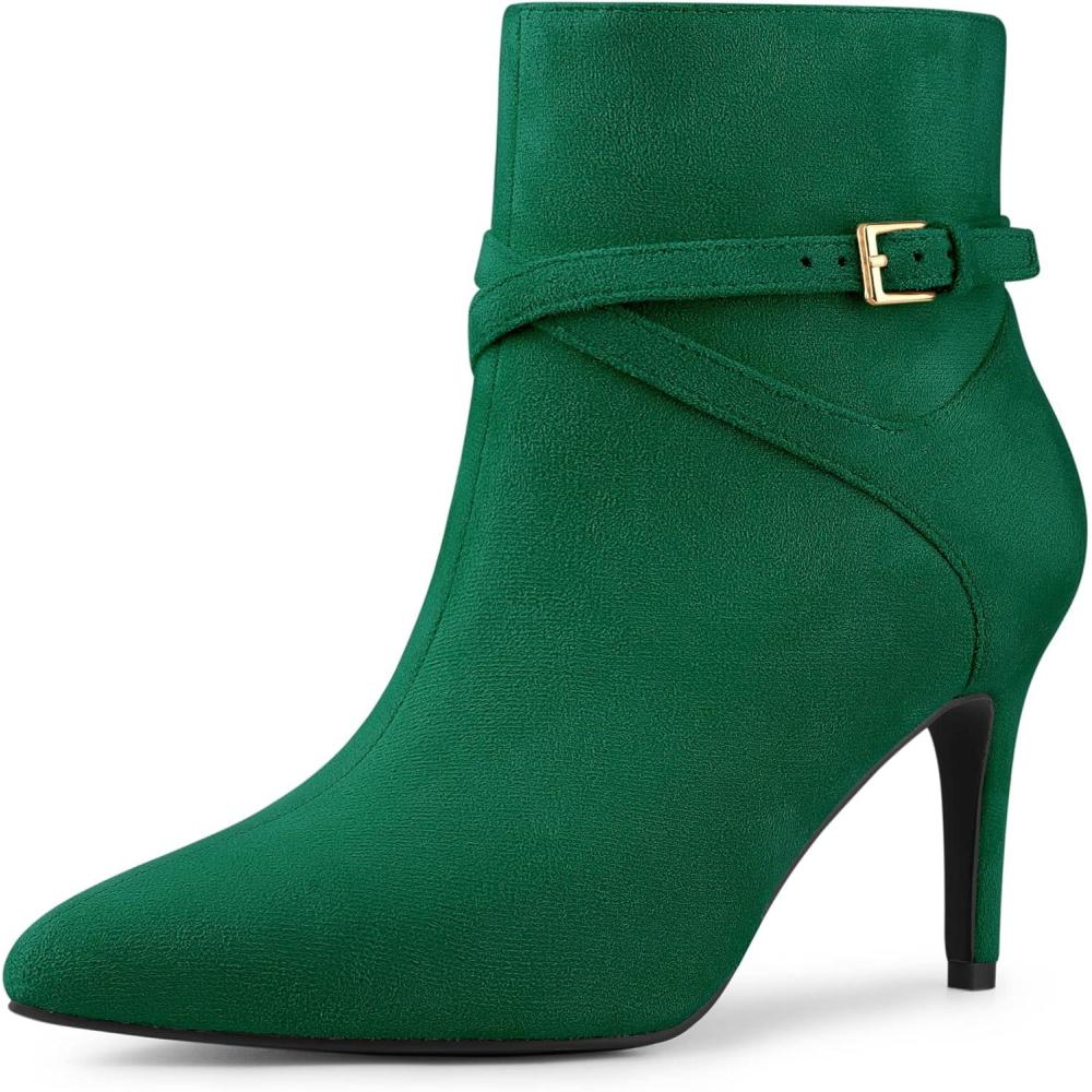 imageAllegra K Womens Pointy Toe Buckle Cross Straps Stiletto Heel Ankle BootsEmerald Green