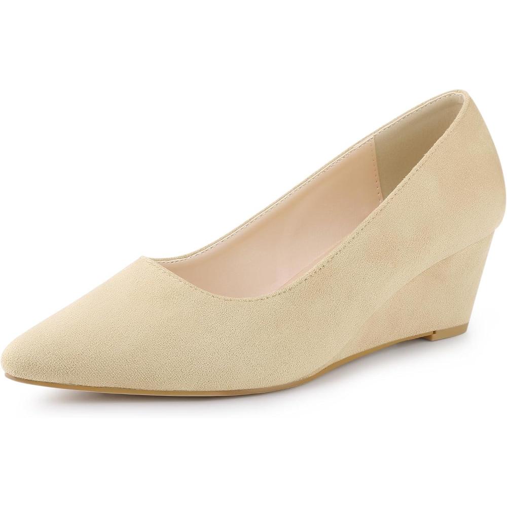 imageAllegra K Womens Pointy Toe Slip On Wedges Heels PumpsBeige