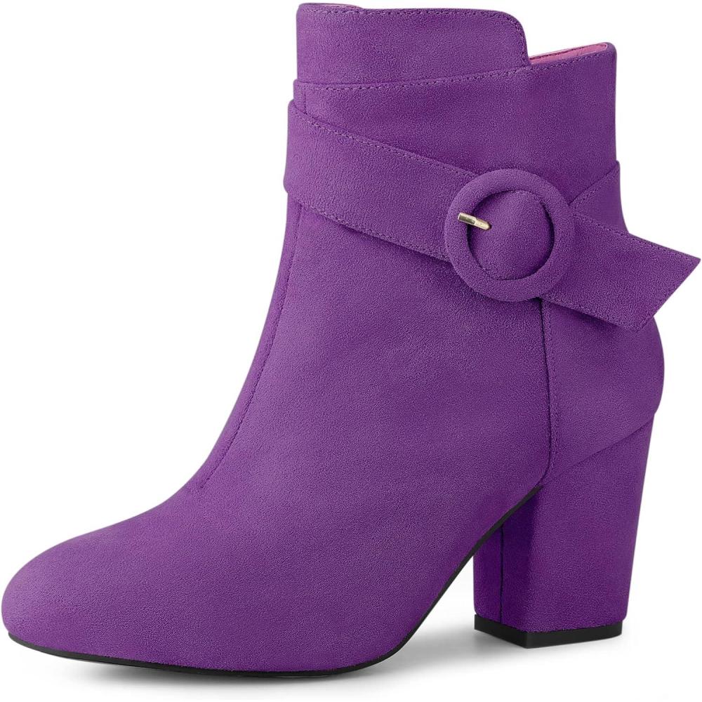 imageAllegra K Womens Round Toe Block Heel Boots Ankle BootiesPurple