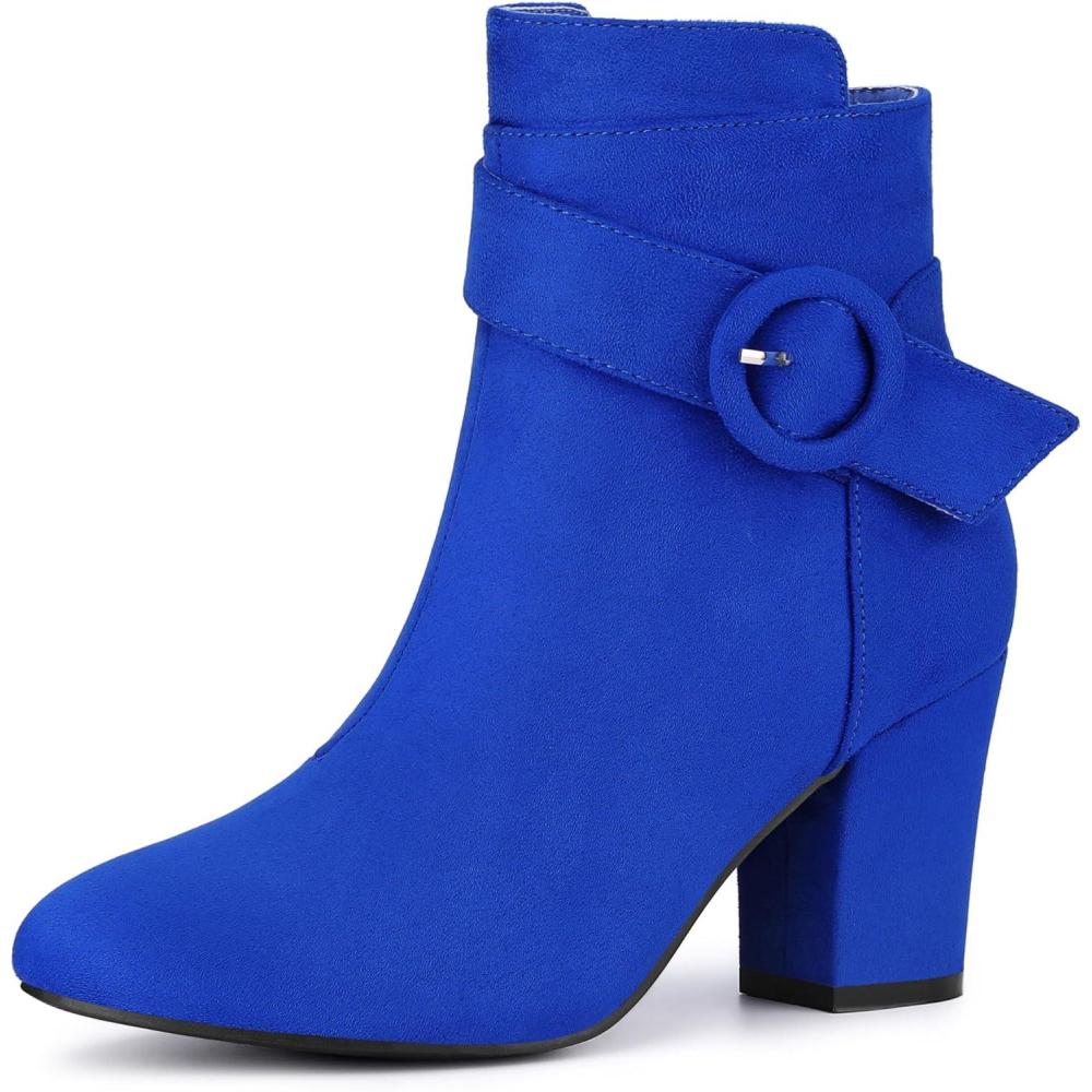 imageAllegra K Womens Round Toe Block Heel Boots Ankle BootiesRoyal Blue