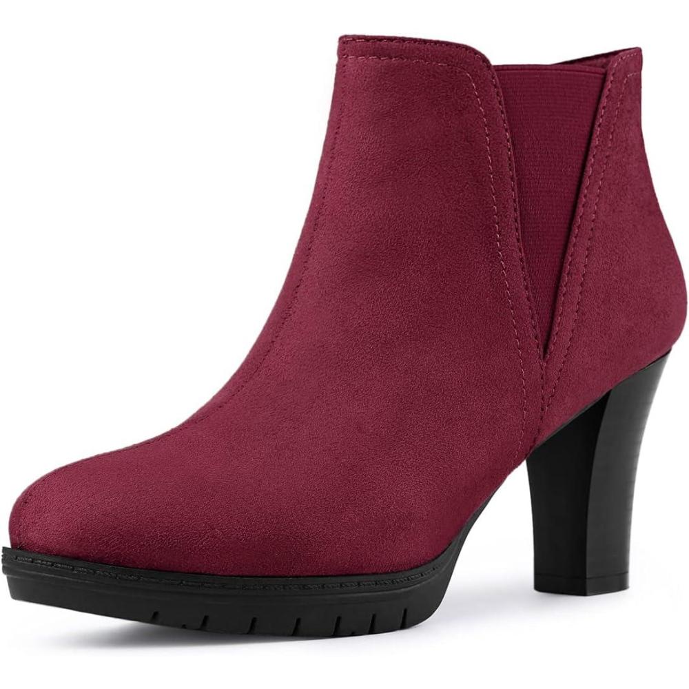 imageAllegra K Womens Round Toe Block Heels Chelsea Ankle BootsBurgundy