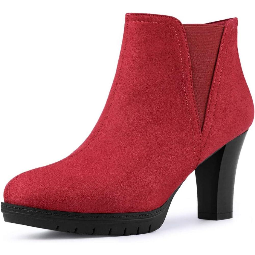 imageAllegra K Womens Round Toe Block Heels Chelsea Ankle BootsRed