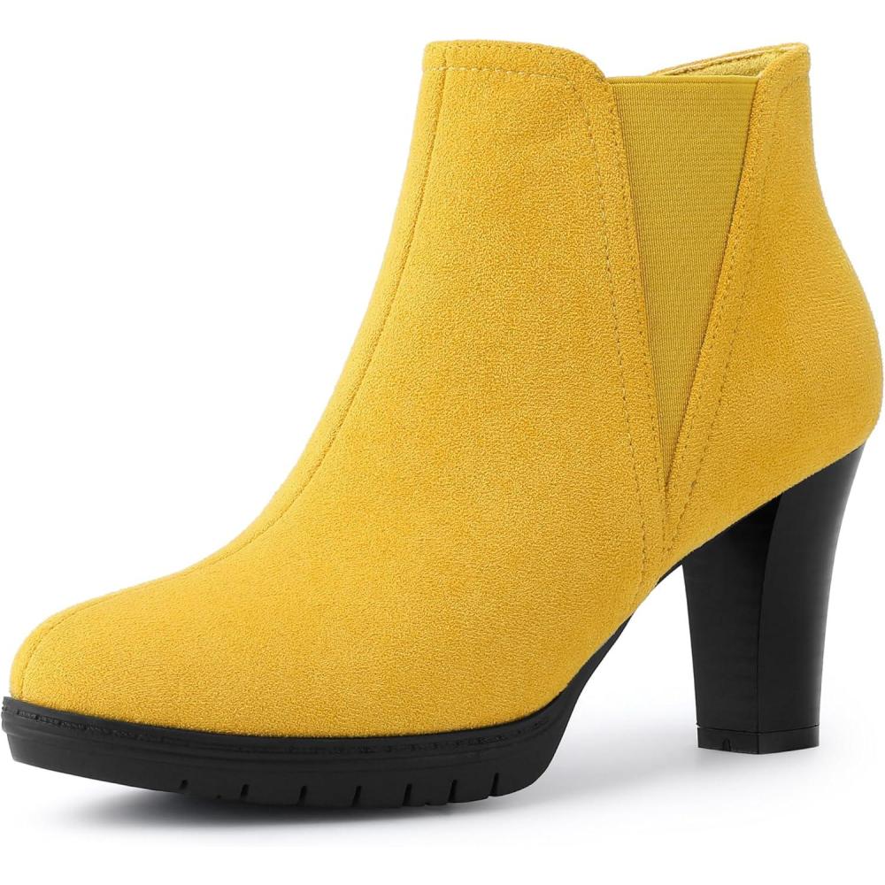 imageAllegra K Womens Round Toe Block Heels Chelsea Ankle BootsYellow