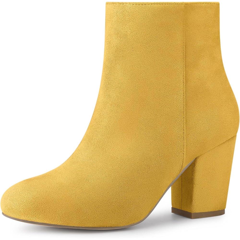 imageAllegra K Womens Round Toe Side Zip Chunky Heel Ankle BootsYellow