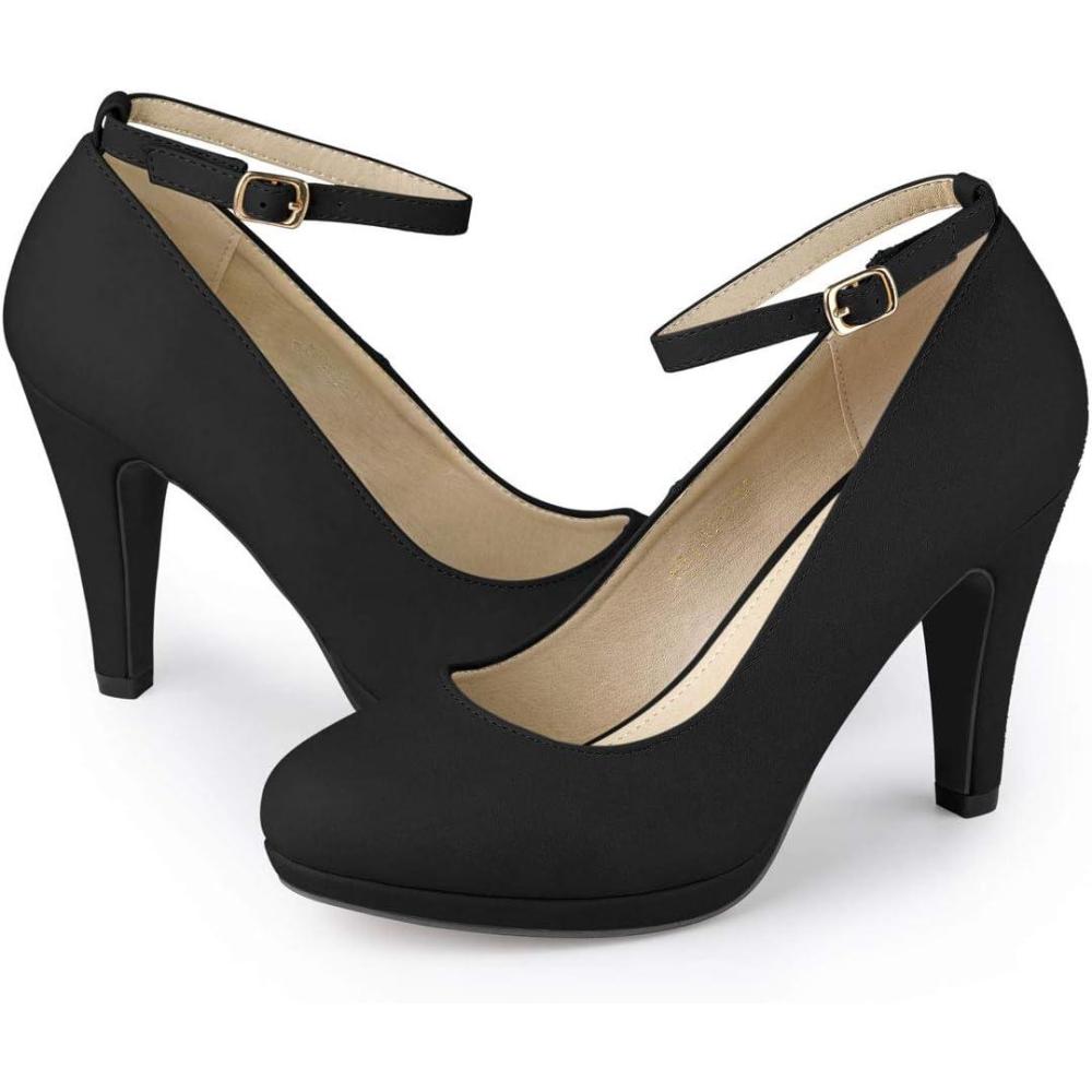 imageAllegra K Womens Round Toe Stiletto Heels Ankle Strap PumpsBlack