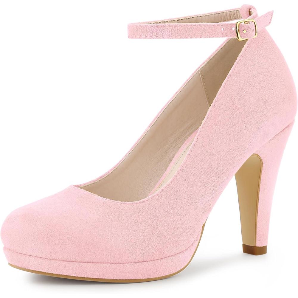 imageAllegra K Womens Round Toe Stiletto Heels Ankle Strap PumpsBling Pink