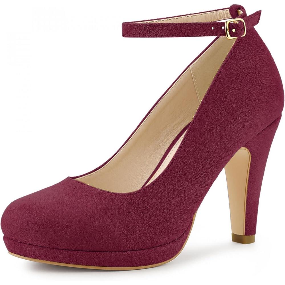 imageAllegra K Womens Round Toe Stiletto Heels Ankle Strap PumpsBurgundy