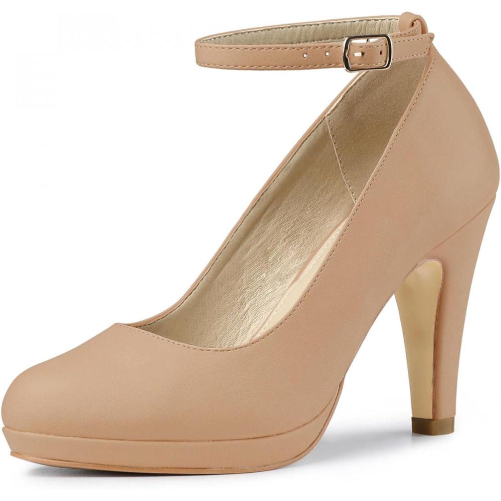 imageAllegra K Womens Round Toe Stiletto Heels Ankle Strap PumpsNude