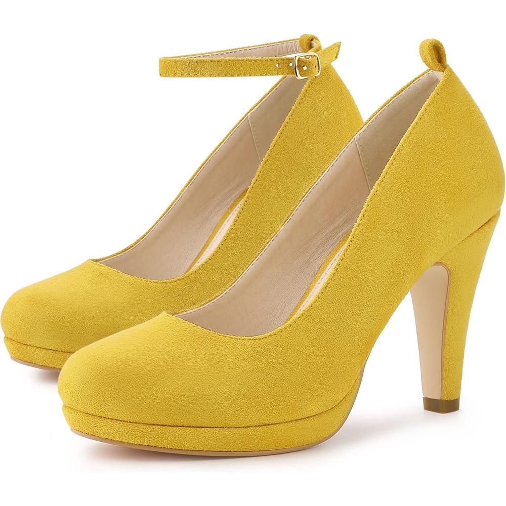 imageAllegra K Womens Round Toe Stiletto Heels Ankle Strap PumpsYellow
