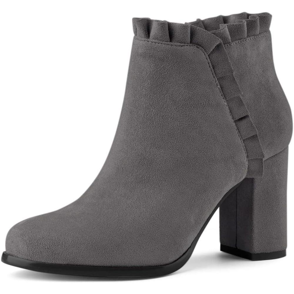 imageAllegra K Womens Ruffle Block Heel Ankle BootsGrey