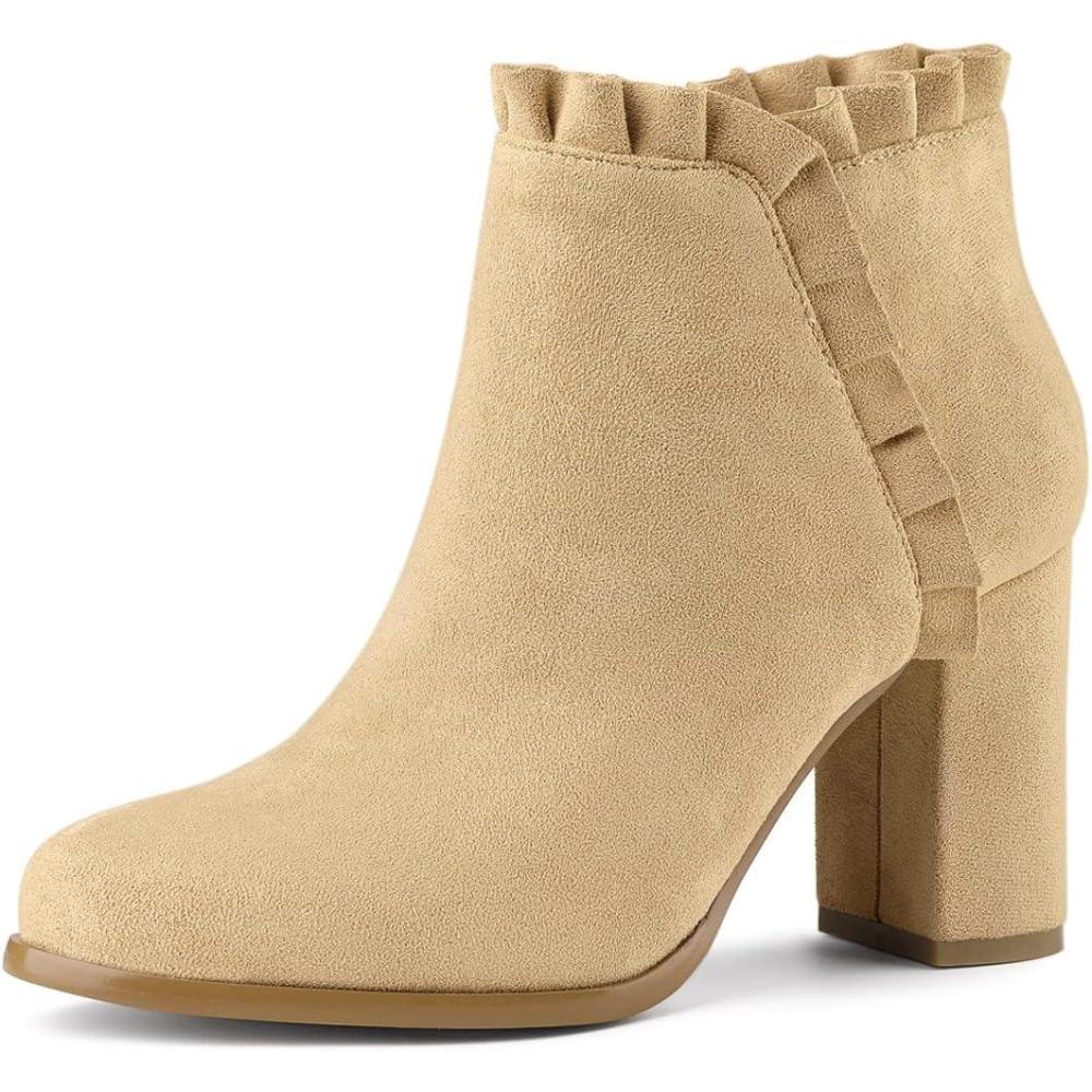 imageAllegra K Womens Ruffle Block Heel Ankle BootsKhaki
