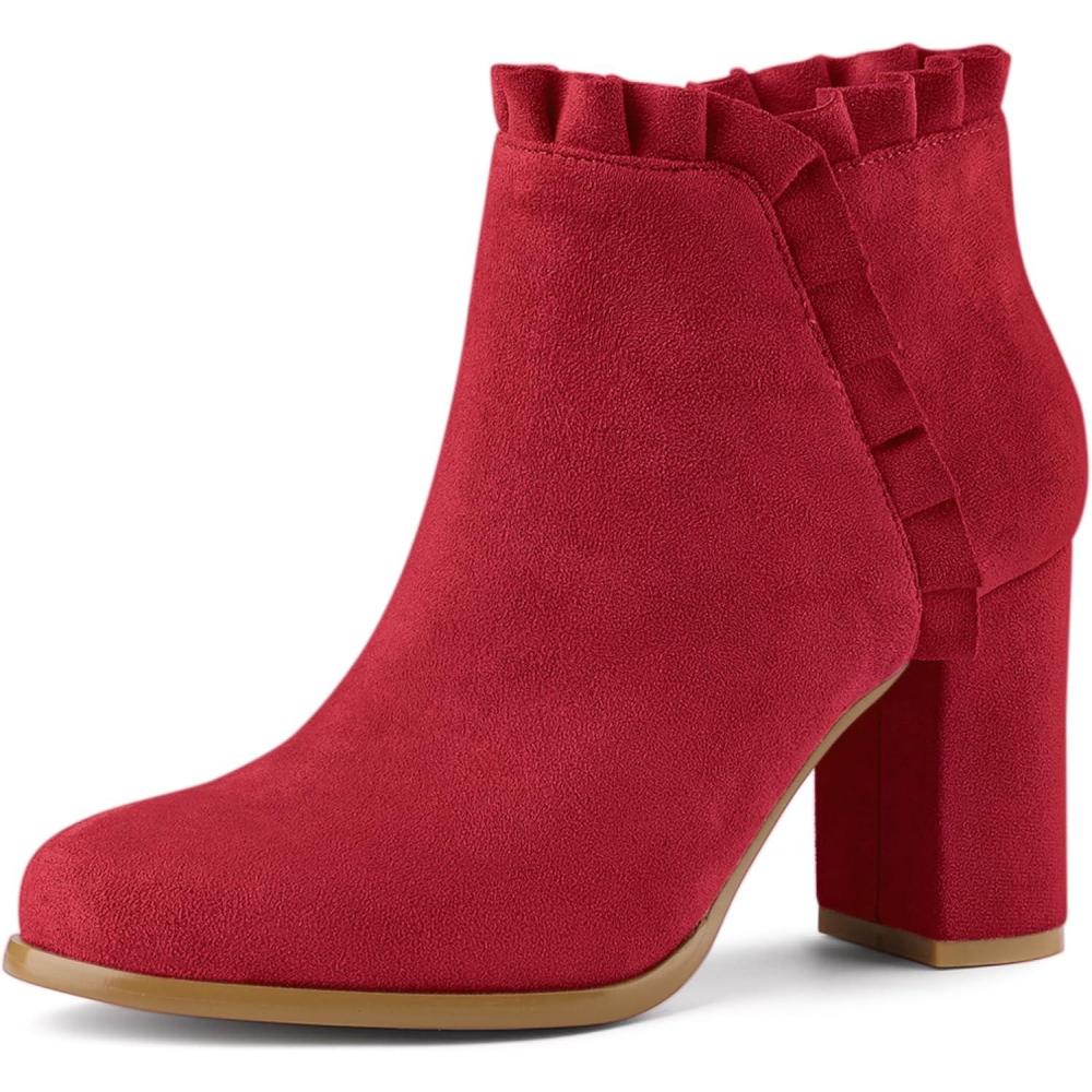 imageAllegra K Womens Ruffle Block Heel Ankle BootsRed