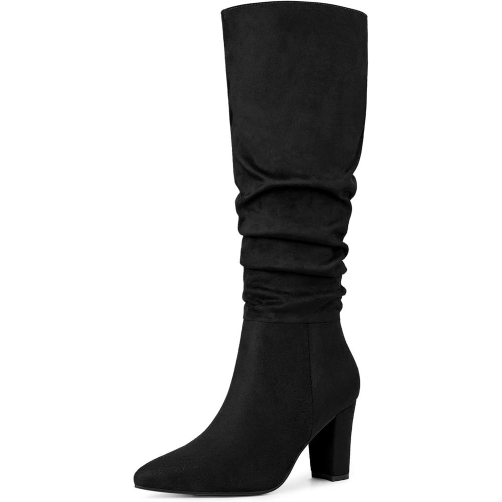 imageAllegra K Womens Slouch Pointed Toe Chunky Heel Knee High BootsBlack