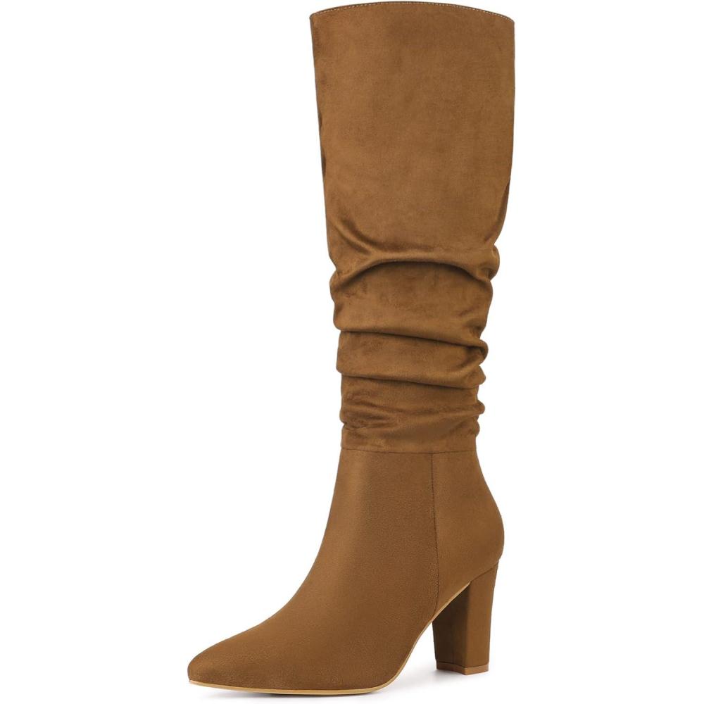 imageAllegra K Womens Slouch Pointed Toe Chunky Heel Knee High BootsBrown