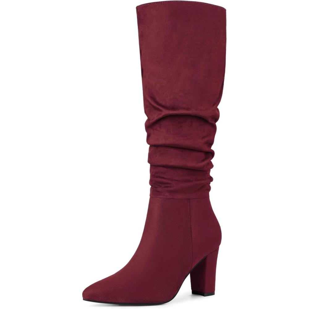 imageAllegra K Womens Slouch Pointed Toe Chunky Heel Knee High BootsBurgundy