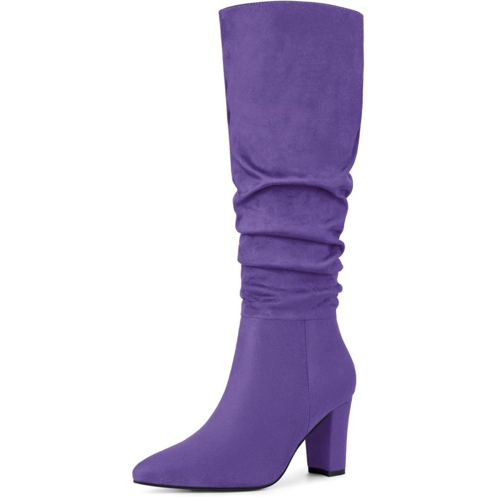 imageAllegra K Womens Slouch Pointed Toe Chunky Heel Knee High BootsDark Purple