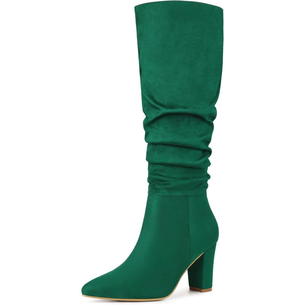 imageAllegra K Womens Slouch Pointed Toe Chunky Heel Knee High BootsGreen