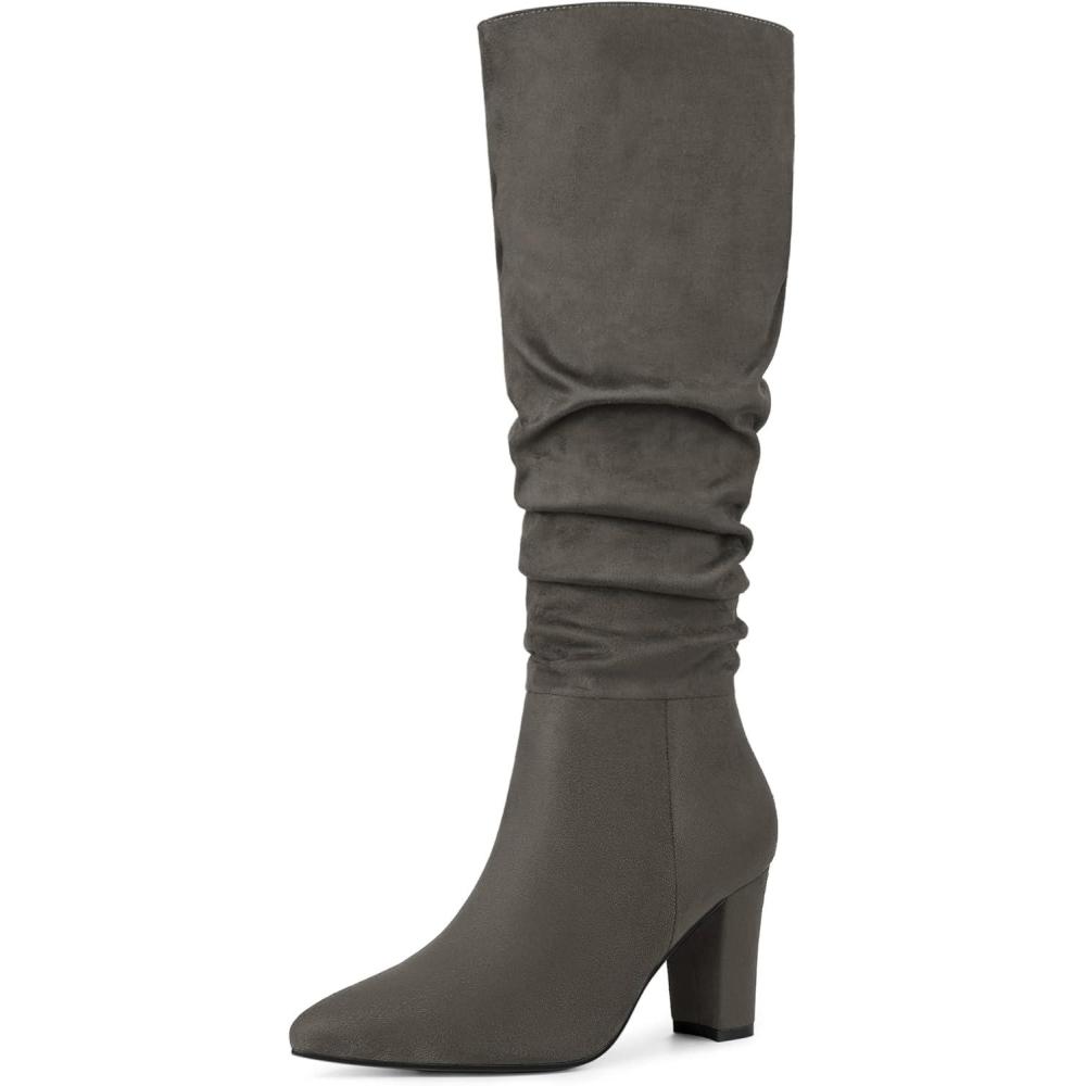 imageAllegra K Womens Slouch Pointed Toe Chunky Heel Knee High BootsGrey