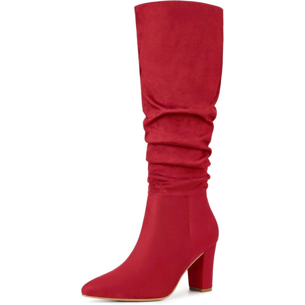imageAllegra K Womens Slouch Pointed Toe Chunky Heel Knee High BootsRed