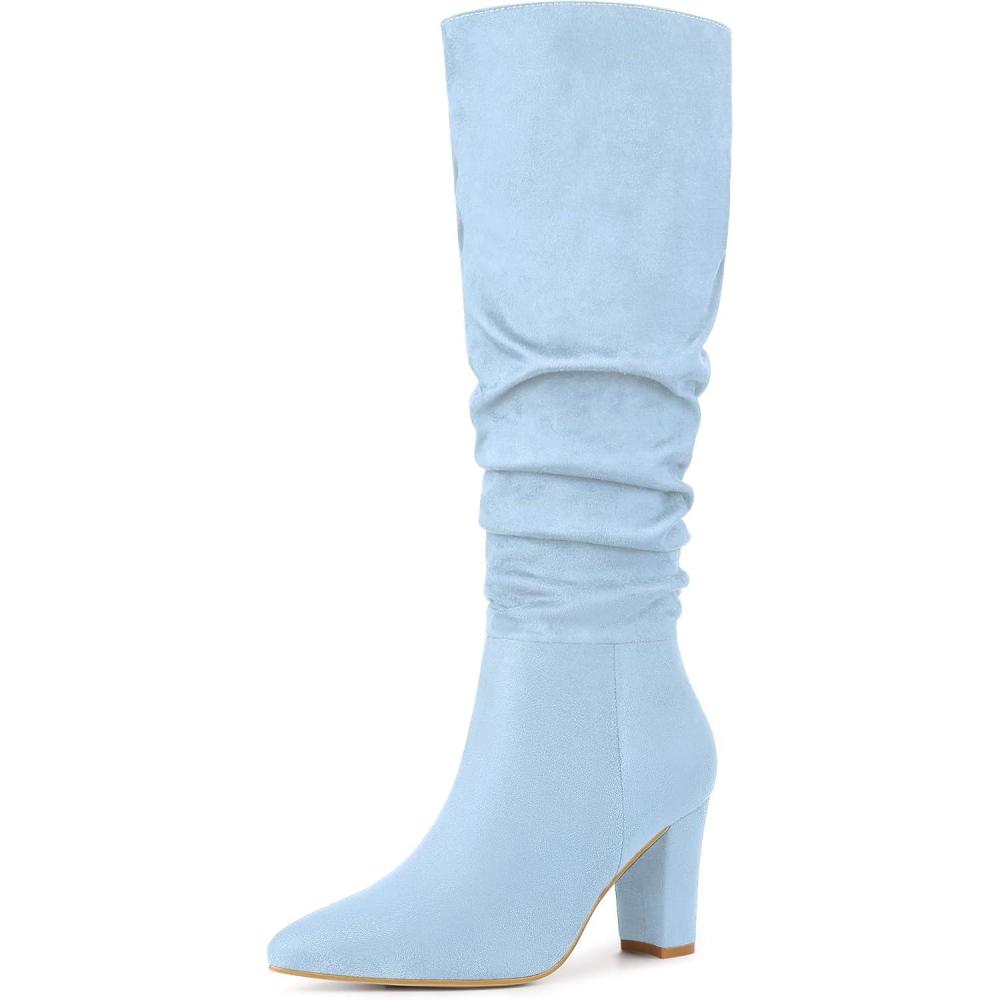 imageAllegra K Womens Slouch Pointed Toe Chunky Heel Knee High BootsSky Blue