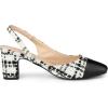 imageAllegra K Slingback Cap Toe Christmas Plaid Chunky Heel Pumps for WomenBlack White