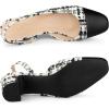 imageAllegra K Slingback Cap Toe Christmas Plaid Chunky Heel Pumps for WomenBlack White