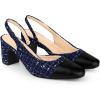 imageAllegra K Slingback Cap Toe Christmas Plaid Chunky Heel Pumps for WomenNavy Blue