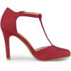 imageAllegra K Women Rounded Toe Stiletto Heel TStrap Dress Red Pumps  65 M US