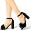 imageAllegra K Womens Faux Fur Ankle Strap Block Heels SandalsBlack