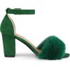 imageAllegra K Womens Faux Fur Ankle Strap Block Heels SandalsGreen