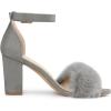 imageAllegra K Womens Faux Fur Ankle Strap Block Heels SandalsGrey