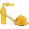 imageAllegra K Womens Faux Fur Ankle Strap Block Heels SandalsYellow