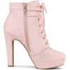imageAllegra K Womens Lace Up Strap Platform Block Heels Ankle BootsPink