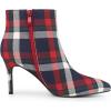 imageAllegra K Womens Plaid Pointed Toe Side Zip Stiletto Heel Ankle BootsBlue White
