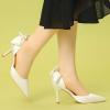imageAllegra K Womens Pointed Toe Bow Satin Stiletto Heels PumpsWhite