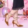 imageAllegra K Womens Pointed Toe Dress Pumps Lace Up Stiletto Heels SandalsBrown
