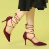 imageAllegra K Womens Pointed Toe Dress Pumps Lace Up Stiletto Heels SandalsBurgundy