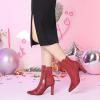 imageAllegra K Womens Printed Pointed Toe Chunky Heels Ankle BootsRed