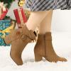imageAllegra K Womens Round Toe Block Heel Boots Ankle BootiesBrown