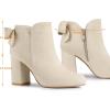 imageAllegra K Womens Round Toe Bow Decor Chunky Heel Ankle BootsBeige