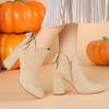 imageAllegra K Womens Round Toe Bow Decor Chunky Heel Ankle BootsBeige