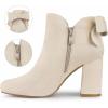 imageAllegra K Womens Round Toe Bow Decor Chunky Heel Ankle BootsBeige