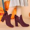 imageAllegra K Womens Round Toe Bow Decor Chunky Heel Ankle BootsBurgundy