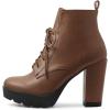 imageAllegra K Womens Round Toe Chunky Heel Lace Up Platform BootsBrown