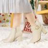 imageAllegra K Womens Round Toe Circle Buckle Chunky Heels Ankle BootsBeige