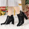 imageAllegra K Womens Round Toe Circle Buckle Chunky Heels Ankle BootsBlack