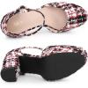 imageAllegra K Womens Round Toe Platform Tweed Chunky Heels PumpsRed Black