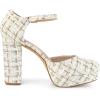 imageAllegra K Womens Round Toe Platform Tweed Chunky Heels PumpsWhite Gold