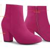 imageAllegra K Womens Round Toe Side Zip Chunky Heel Ankle BootsHot Pink